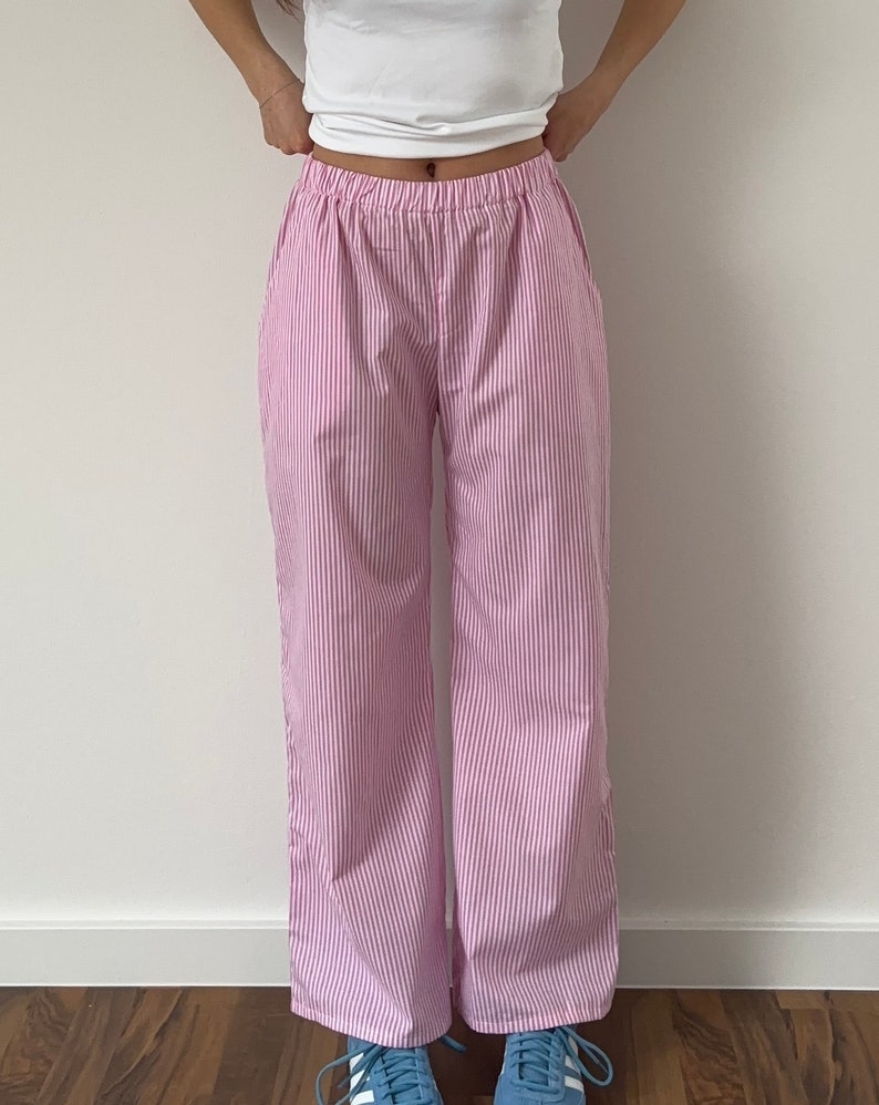 Pink striped summer / pajama pants 100% cotton image 6