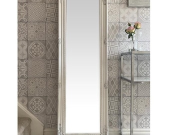 Superb Quality Antique White Ornate Full Length Wall Floor Dressing Mirror