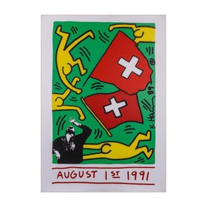 Keith Haring - Pop Art Original Poster - Keith Haring Original Lithographie – "1 August 1991" (Switzerland 700 Jahre), 1991 - Vintage Litho."