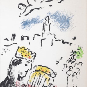 Marc Chagall – Roi David 1973 – Litografia originale – Mourlot 700a – Mostra Messaggio Biblico – Biglietto d'invito – Chagall Mourlot