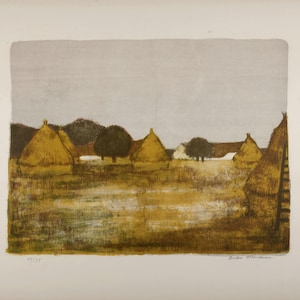 André Minaux Lithograph: Les Meules, Signed & Numbered, Arches Paper