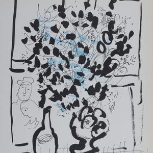 Marc Chagall Litografia: Le bukiet noir et bleu, 1957 - Mourlot, Paryż