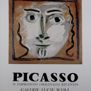 Picasso – 35 Empreintes Originales, 1970 – Vintage French Exhibition Poster – Galerie Lucie Weill – Offset Lithograph – Modern Art Print