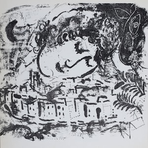 Litografia Chagalla: Le Village, Autoportret, 1957 - Mourlot, Paryż