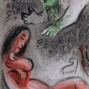 Marc Chagall – Ève maudite par Dieu 1960 – Original Lithograph – Mourlot 236 – Verve Bible Series – Tériade Paris – Chagall Eve Print