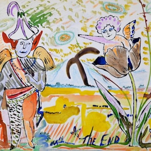 Andy Warhol - Litografía coloreada a mano - "En el fondo de mi jardín", 1956 - Obra de arte original rara - Pieza única de Warhol - Litografía coleccionable