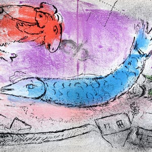 Marc Chagall — Le Poisson Bleu (1957) — Oryginalna litografia