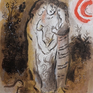 Marc Chagall – Noémi et ses Belles-Filles 1960 – Original Lithograph – Mourlot 245 – Verve Bible Series – Chagall Tériade Paris