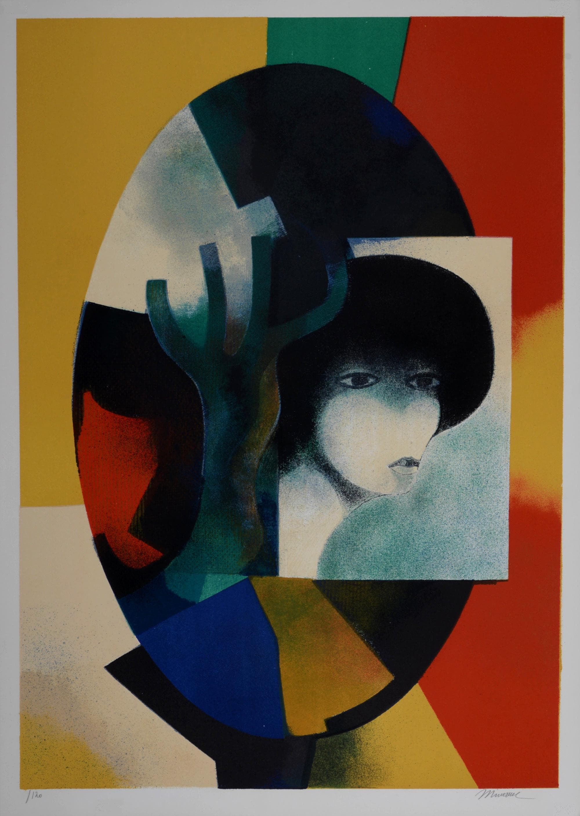 限定版　アンドレ・ミノー「人物画」リトグラフ/直筆サイン/絵画/版画/額装/芸術 アンドレ・ミノー リトグラフ: ファムの肖像、直筆サイン入り限定版