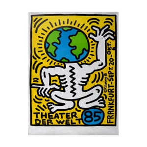 Keith Haring - Pop Art Litho - Keith Haring Original First Poster – &quot;Theater Der Welt&quot;, 1985 - Collectable Pop Art - Vintage Rare Poster