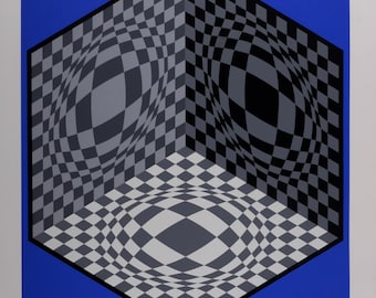 Victor Vasarely – Composition cinétique, ca. 1982, Original, handsignierter Siebdruck – Lebhafte Op Art
