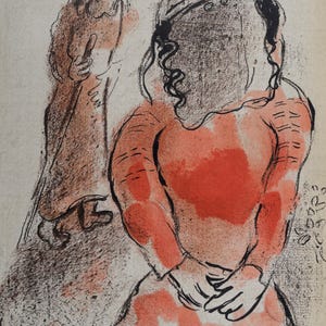 Marc Chagall – Tamar 1960 – Litografia originale – Mourlot 243 – Serie Bibbia Verve – Tériade Paris – Stampa dell'Antico Testamento di Chagall
