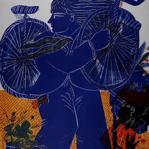 Alekos Fassianos – Le Chat Surpris, 1999 – Litografia di grandi dimensioni firmata a mano in edizione limitata – Arte greca moderna