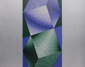 Victor Vasarely 'Hat VI' Offset Print with Silver Ink, 1974