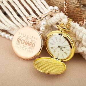 Reloj de bolsillo grabado personalizado, reloj de bolsillo personalizado, regalo del día del padre, regalo del padrino, regalos de los padrinos, regalo del padre del novio, regalo de boda imagen 2