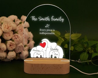 Family Puzzle Lamp,Personalized Elephant Family Night Light,Name Puzzle Gift,Housewarming Gift,Family Gift,Home Decor,Mother,Father Day Gift