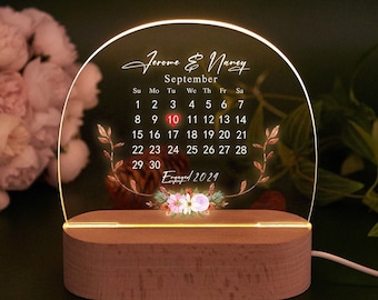 Kalender-Datums-LED-Lampe, personalisierte Lampe für Paare, Valentinstagsgeschenk, Verlobungsgeschenk, Jubiläumsgeschenk, Hochzeitsdatumsgeschenk, Geschenke für Sie