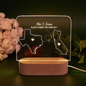 Custom Two Map Night Light,Always Under The Same Sky,Long Distance Relationship Lamp,Going Away Gift,Couple Gift,Miss You Gift,Friend Gift Square
