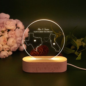 Custom Two Map Night Light,Always Under The Same Sky,Long Distance Relationship Lamp,Going Away Gift,Couple Gift,Miss You Gift,Friend Gift image 1