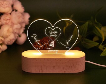 Veilleuse nom de famille personnalisée, lampe LED puzzle nom de coeur, cadeau clé de mon coeur, lampe de chambre à coucher, décoration d'intérieur, panneau de famille, cadeau d'anniversaire