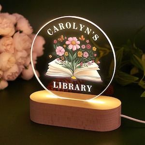 Personalized LED Library Sign, Bookstore LED Night Light Sign, Custom Book Decor, Bookish Bookshelf Sign, Book Lover Gift, Gifts for Readers