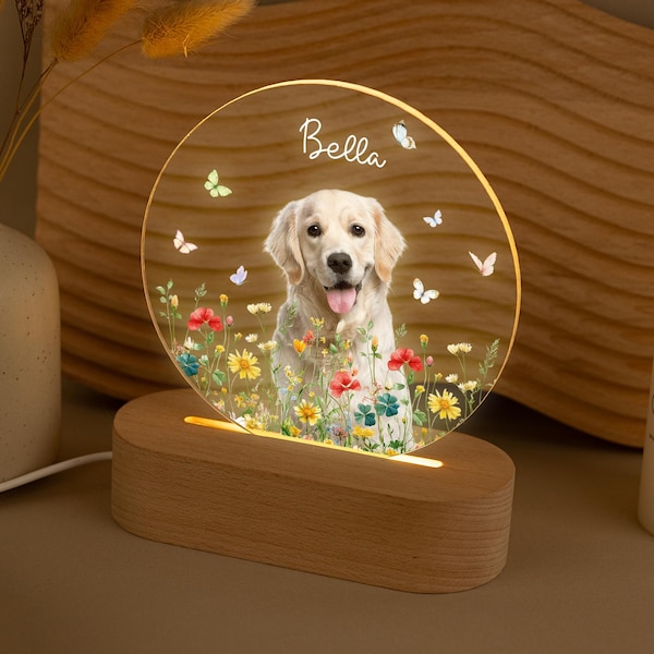 Personalized Pet Photo Memorial Night Light: Dog Cat Loss Sympathy Gift