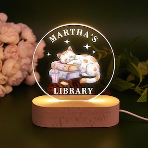 Personalized Library Sign, Custom Book Decor, Bookish Bookshelf Sign, Book Lover Gift, Gifts for Readers, Bookstore LED Night Light Sign