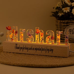 Regalo de luz de noche de flores personalizada para mamá, lámpara con letras y nombre personalizado, regalo de agradecimiento para maestros, regalo con nombre de bebé, regalo de Navidad, decoración del hogar