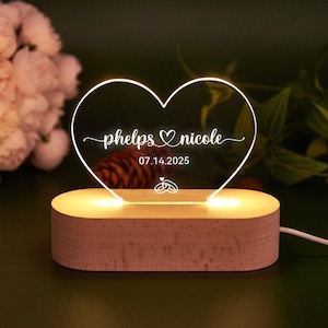 Custom Wedding Night Light, LED Heart Couple Name Light, Anniversary Gifts, Newlyweds Bedroom Lamp, Gift for Girlfriend, Just Married Gift