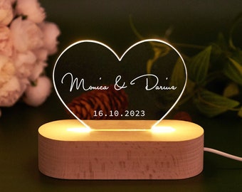 Nom lumineux LED pour couple coeur, nom lumineux en forme, veilleuse de mariage personnalisée, cadeau d'anniversaire, lampe de chambre à coucher, décoration d'intérieur, cadeau de Noël pour couple