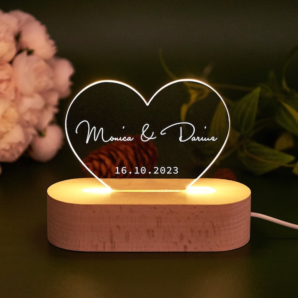 Nom lumineux LED pour couple coeur, nom lumineux en forme, veilleuse de mariage personnalisée, cadeau d'anniversaire, lampe de chambre à coucher, décoration d'intérieur, cadeau de Noël pour couple