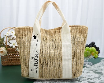 Personalisierte Brautjungfer Strandtasche, kundenspezifische Strohtasche für Junggesellinnenabschied, Mädchen Reisetasche, Name Einkaufstasche, Hochzeitsgeschenktaschen für Brautjungfer