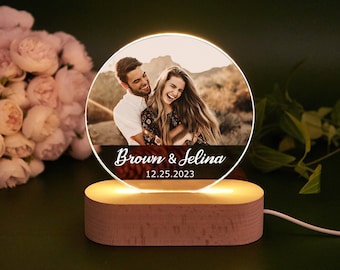 Veilleuse avec nom et photo de couple, éclairage LED, cadeau romantique pour femme, cadre photo meilleur ami, cadeau pour la Saint-Valentin, cadeaux pour couple