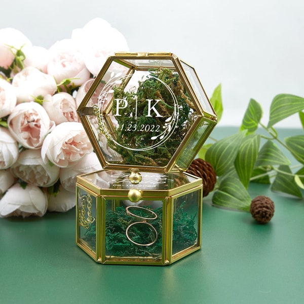 Caja de anillo de cristal hexagonal personalizada, caja de anillo personalizada para propuesta de boda, regalos de compromiso para ella, regalo para dama de honor, caja de joyería