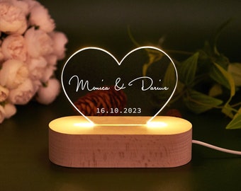 Custom Wedding Night Light, LED Heart Couple Name Light, Anniversary Gift, Bedroom Lamp, Home Decor, Bridesmaid Gift for Her, Wedding Gift