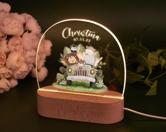 Personalized Woodland Animals Night Light, Loads of Love Gift, Baby Gift Birth, Baby Christening Gift, Nursery Decor, Baby Bedside Lamp Gift