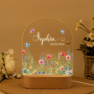 Personalized Wildflower Night Light: Custom Baby Name LED Lamp