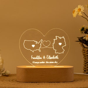 Toujours sous le même ciel, veilleuse personnalisée à deux cartes, lampe pour relations interurbaines, cadeau de départ, cadeau vous m'avez manqué, cadeaux de départ d'un ami