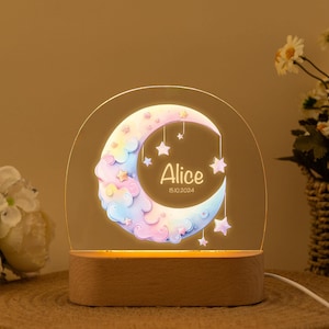 Personalized Moon and Stars Night Light: Baby Nursery Decor