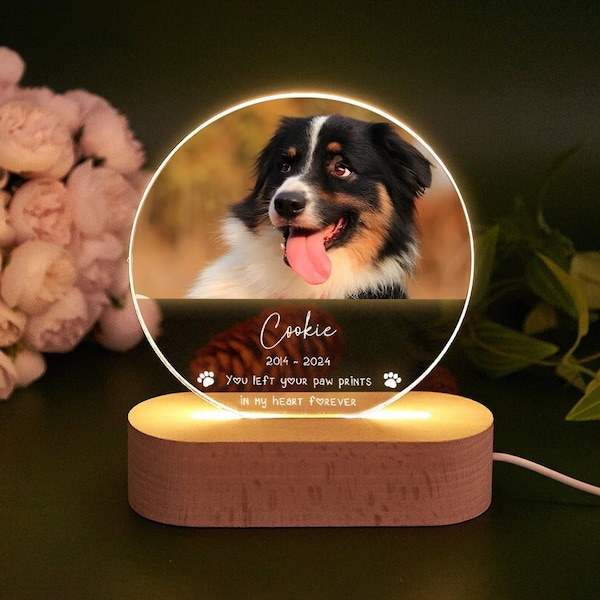 Personalisiertes Haustier-Denkmal-LED-Nachtlicht, benutzerdefinierter Haustier-Verlustrahmen, Haustier-Foto-Licht, Hunde-Gedenkgeschenk, Hundekatzenverlust-Beileidsgeschenk, Hundemama-Geschenke