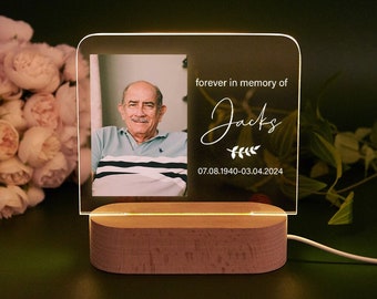 Custom Memorial Plaque Night Light, Personalized Picture Frame Memorial Gifts, In Memory Gift, Table Decorations for Loss of Loved One Gifts