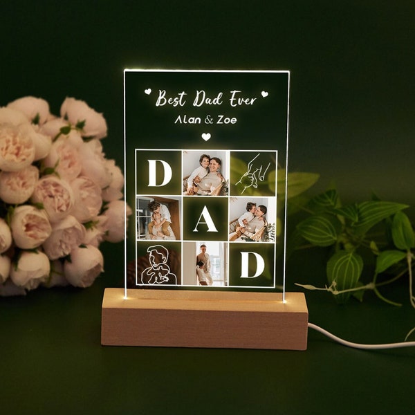 Personalized Fathers Day Photo Night Light, Best Dad Ever Gifts, Gifts for Husband, Dad, Daddy, Grandpa, Bedroom Night Light, Bedroom Light