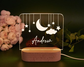 Kundenspezifisches Mond- und Stern-Nachtlicht, personalisiertes Wolken-Nachtlicht mit Namen, Baby-Schlafzimmer-Nachtlicht, Neugeborenen-Geschenk, Baby-Geschenk, Kinderzimmer-Dekor