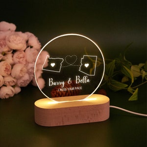 Custom Two Map Night Light,Always Under The Same Sky,Long Distance Relationship Lamp,Going Away Gift,Couple Gift,Miss You Gift,Friend Gift Round