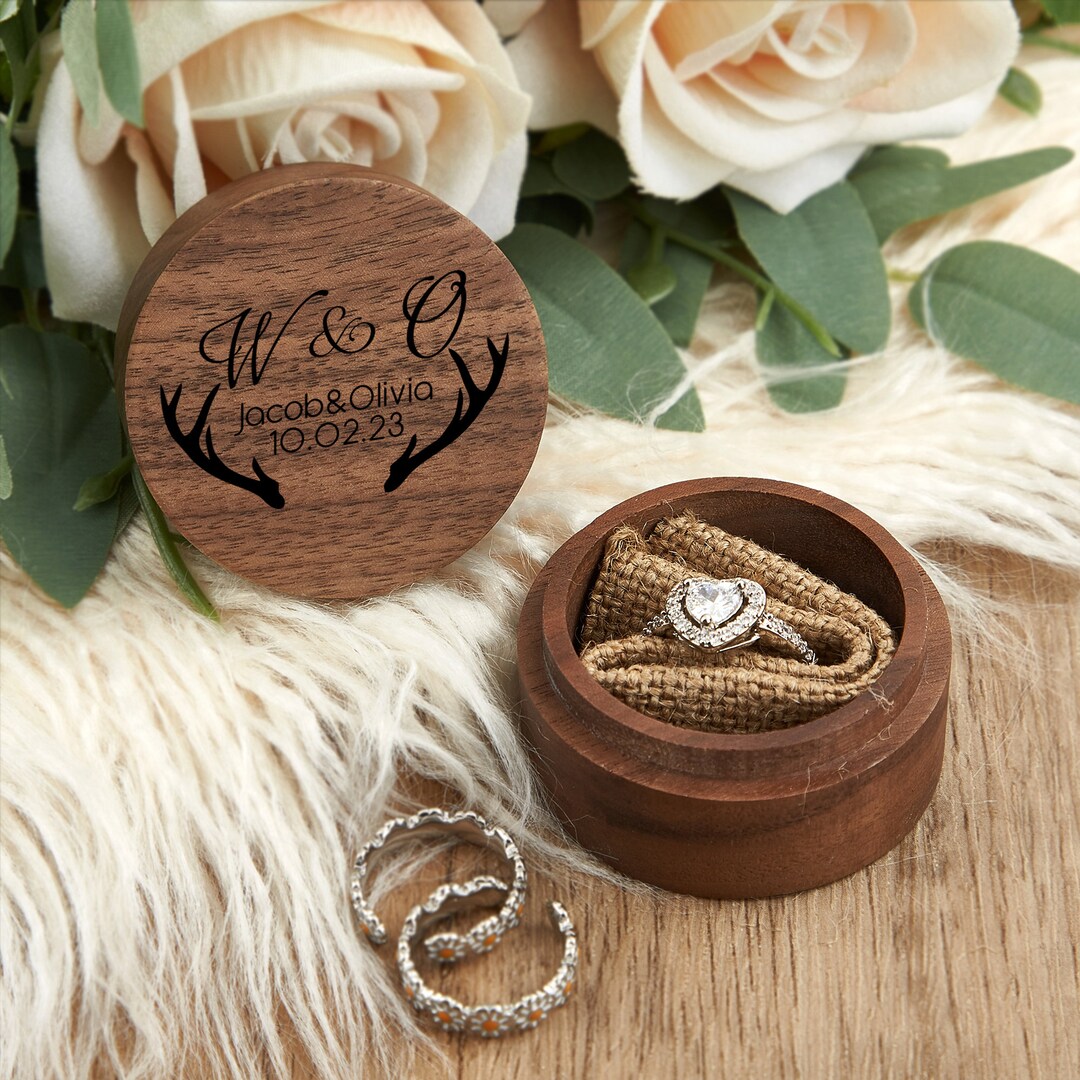 Personalized Ring Box Round Ring Box Wedding Ring Box Etsy