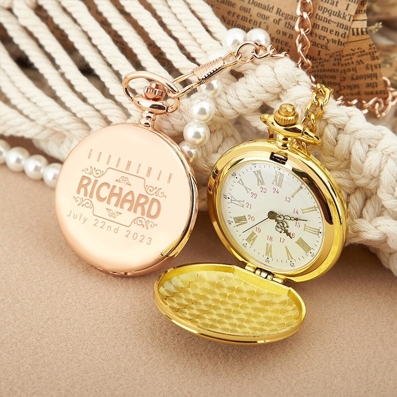 Reloj de bolsillo grabado personalizado, reloj de bolsillo personalizado, regalo del día del padre, regalo del padrino, regalos de los padrinos, regalo del padre del novio, regalo de boda imagen 2