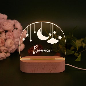 Custom Moon and Star Nightlight ,Personalized Clouds Night light With Name,Baby Bedroom Night Light, Newborn Gift, Mom Gifts, Nursery Decor Arch--Moon and Star