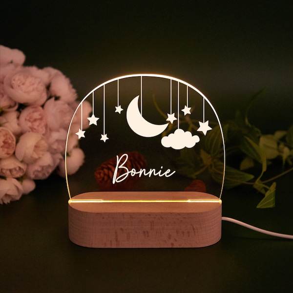 Lámpara de noche personalizada con diseño de luna y estrellas: decoración personalizada para la habitación del bebé.