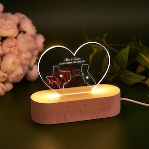 Custom Two Map Night Light,Always Under The Same Sky,Long Distance Relationship Lamp,Going Away Gift,Couple Gift,Miss You Gift,Friend Gift Heart