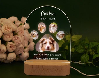 Luz nocturna LED personalizada para mascotas, marco acrílico para pérdida de mascotas, luz para fotos de mascotas, regalo conmemorativo para perros, regalo de simpatía por pérdida de perros y gatos, regalos para mamá de perros